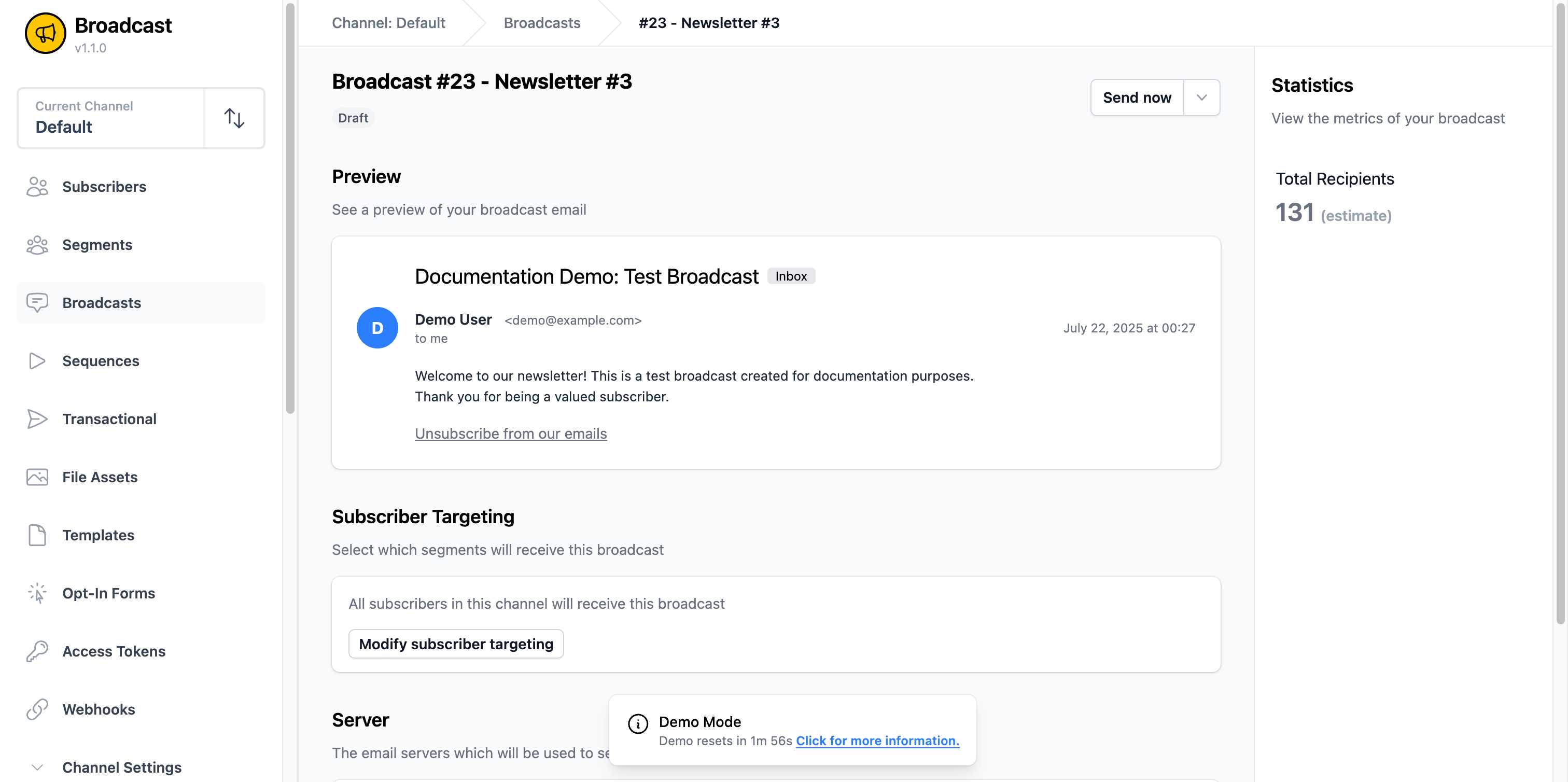 Broadcast detail page showing preview and options